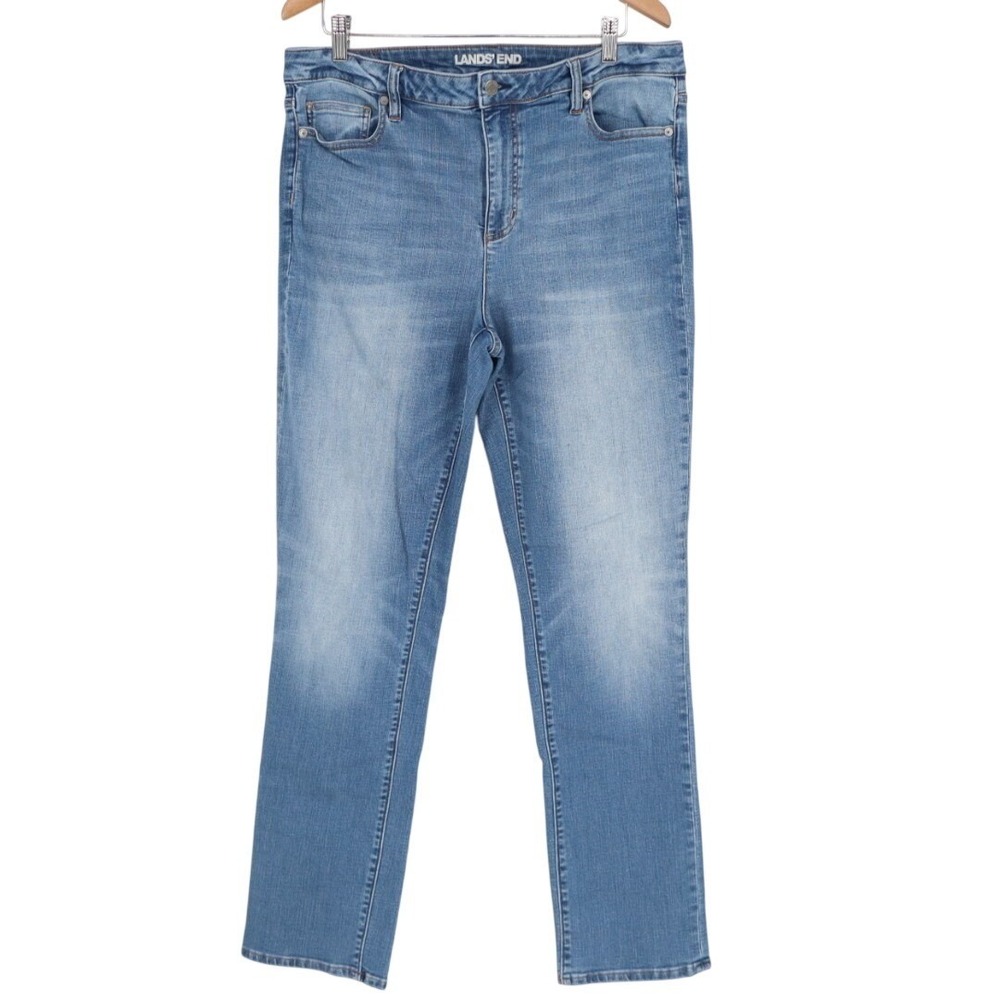 Lands' End Jeans Womens 16 blue denim Cotton Stretch Preppy 5-Pockets Skinny Leg - Picture 2 of 6